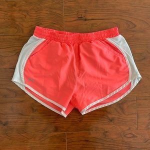 Under Armour Pink and White Loose Heat Gear Running Athletic Shorts